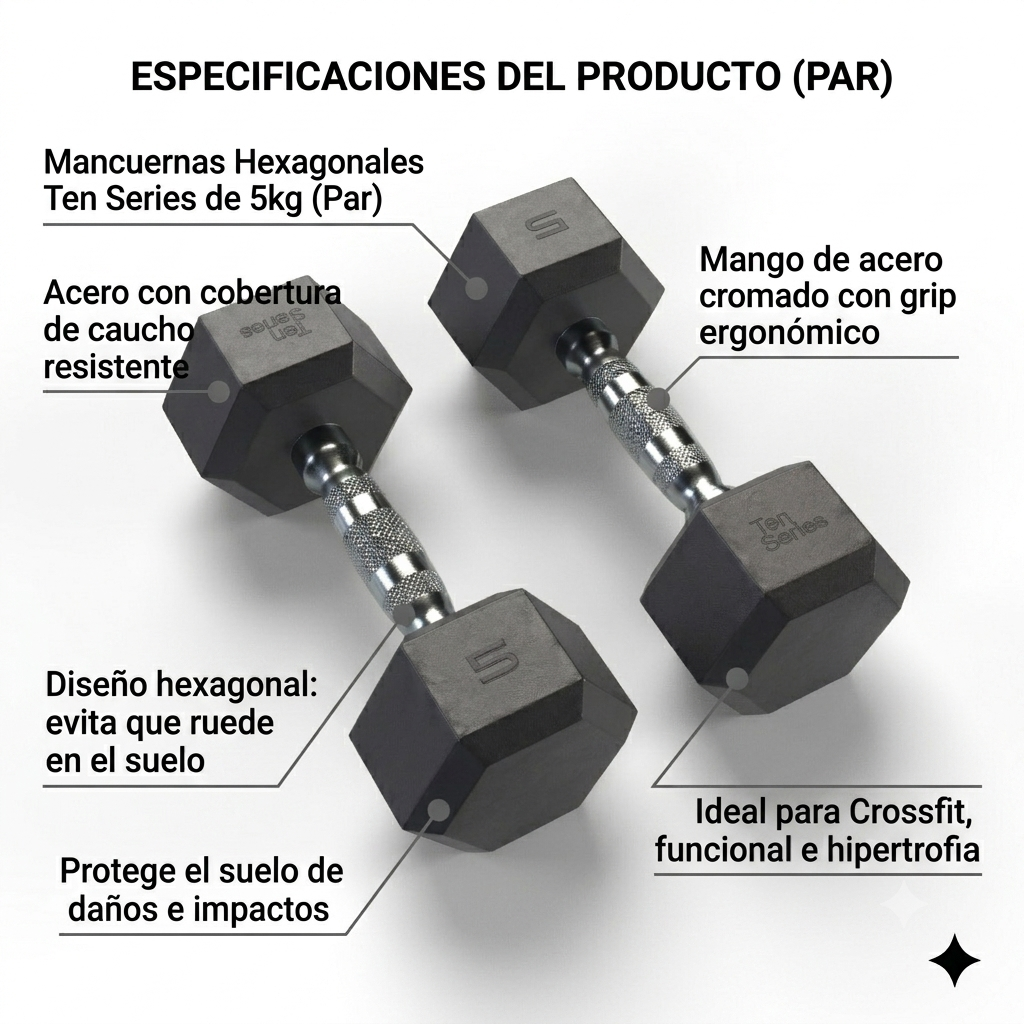Par Mancuernas 5 Kg Hexagonales Recubierta En Caucho