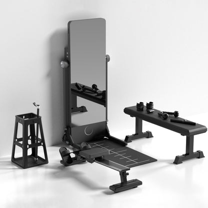 Espejo inteligente Enigma Mirror con diseño elegante y pantalla táctil HD para entrenamientos en casa.