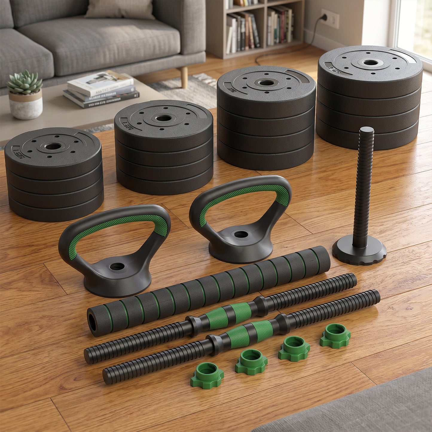 Set Mancuernas Green 3 en 1  Fitmax 30 Kg PVC