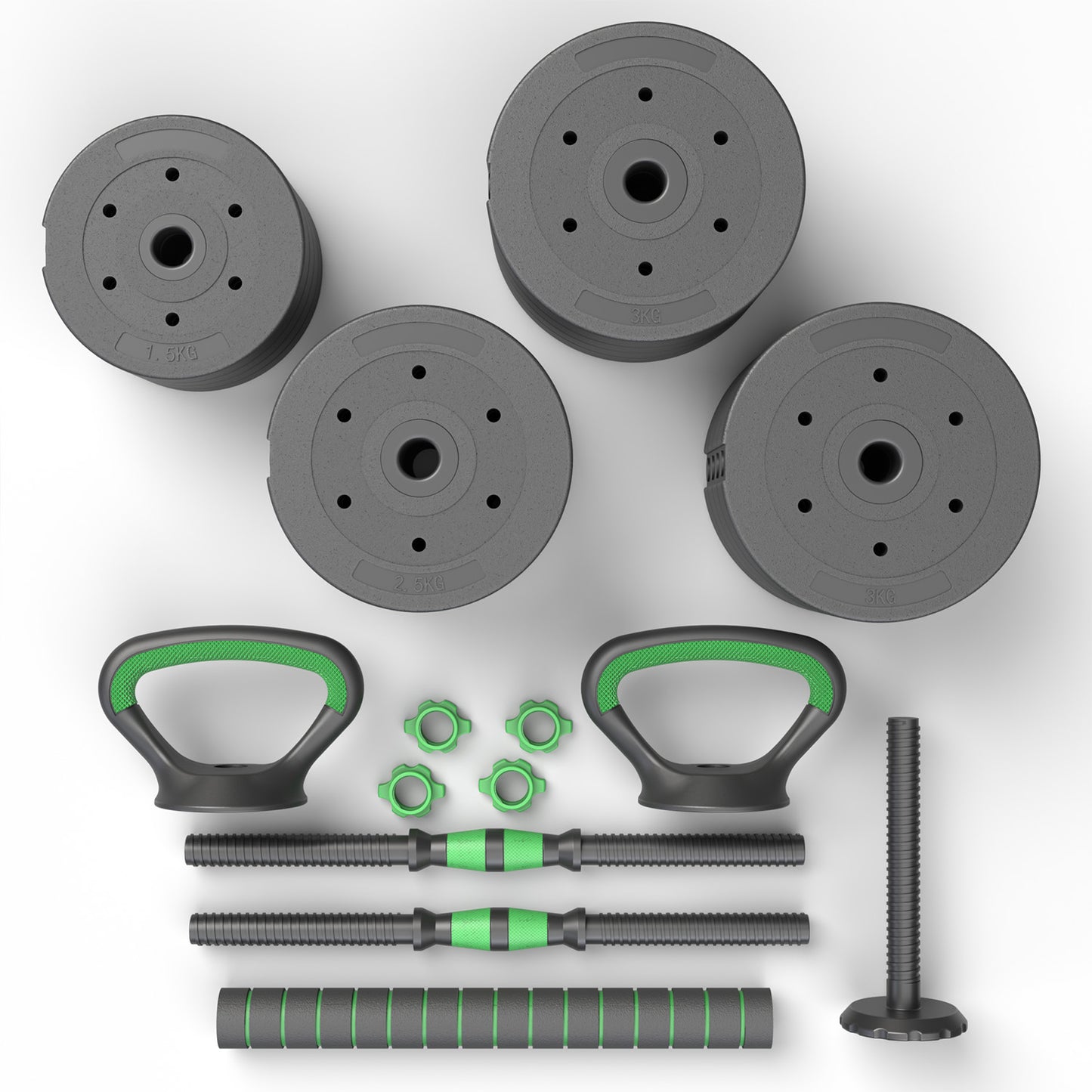 Set Mancuernas Green 3 en 1  Fitmax 40 Kg PVC